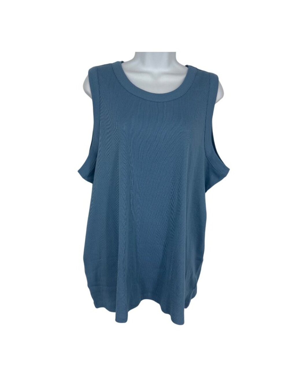 Lands' End Women's Blue Sleeveless Crewneck Ribbed Tank Top Size 2X